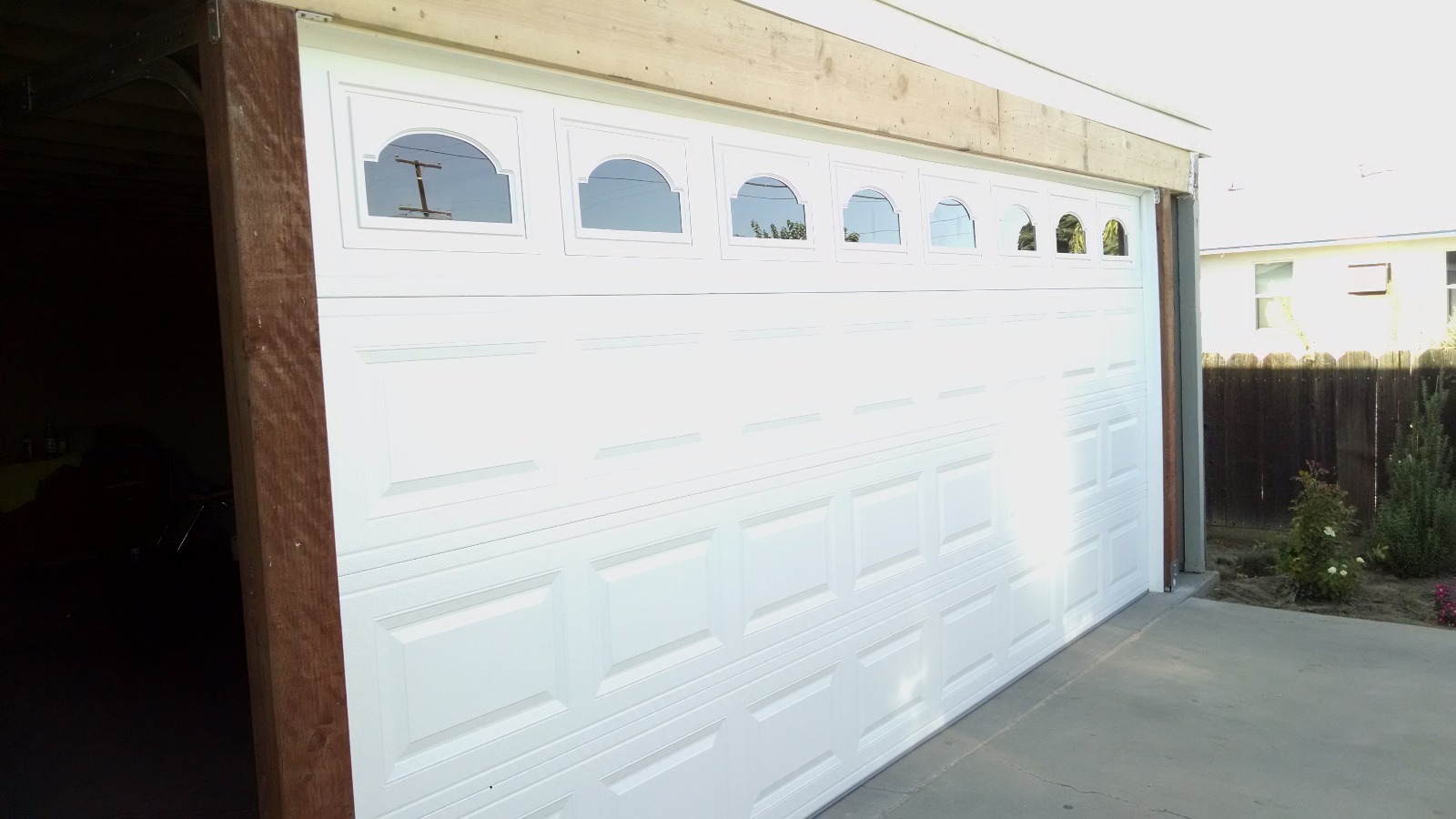 Old, faded garage door